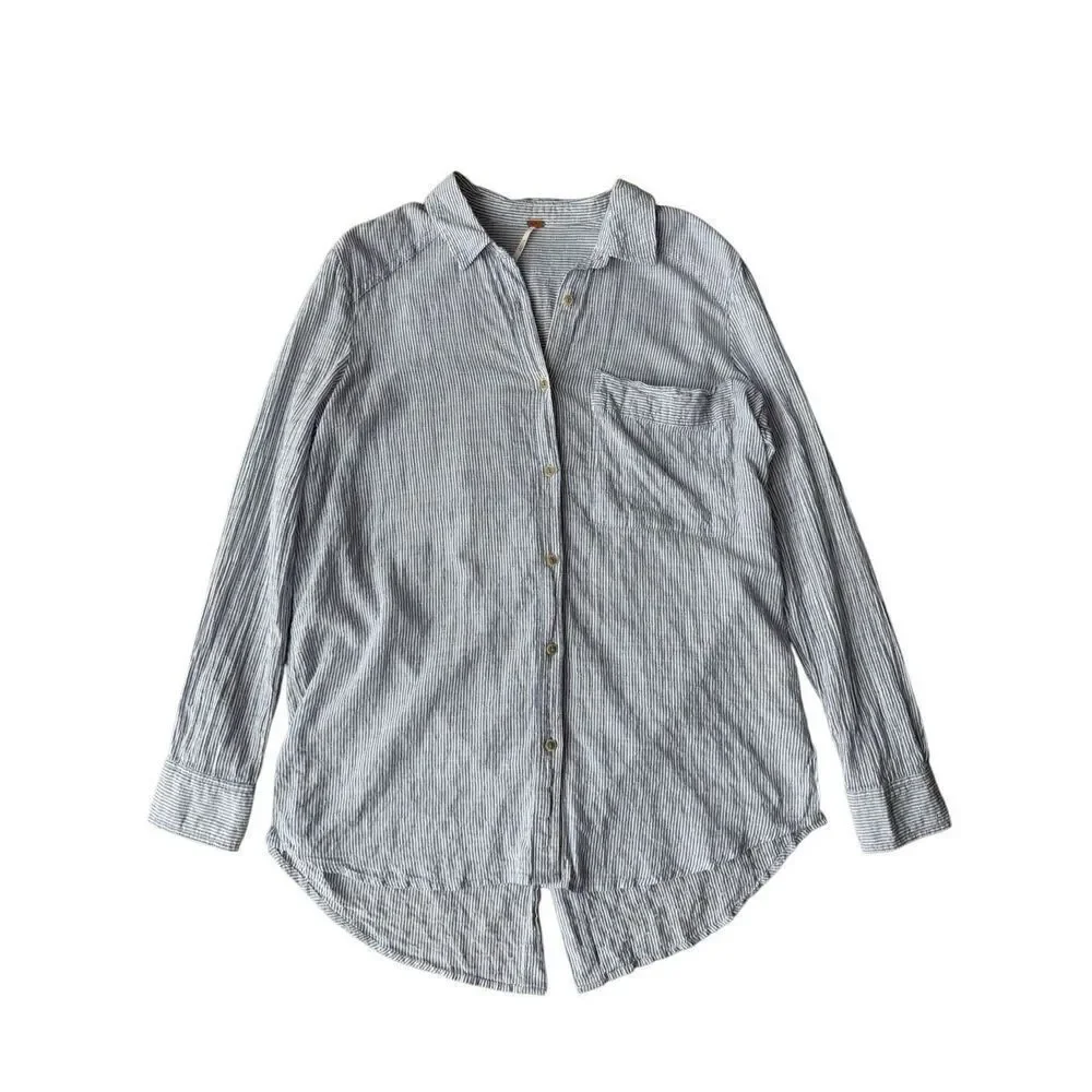 Free People No Limits Stripes Button Down Shirt In Blue